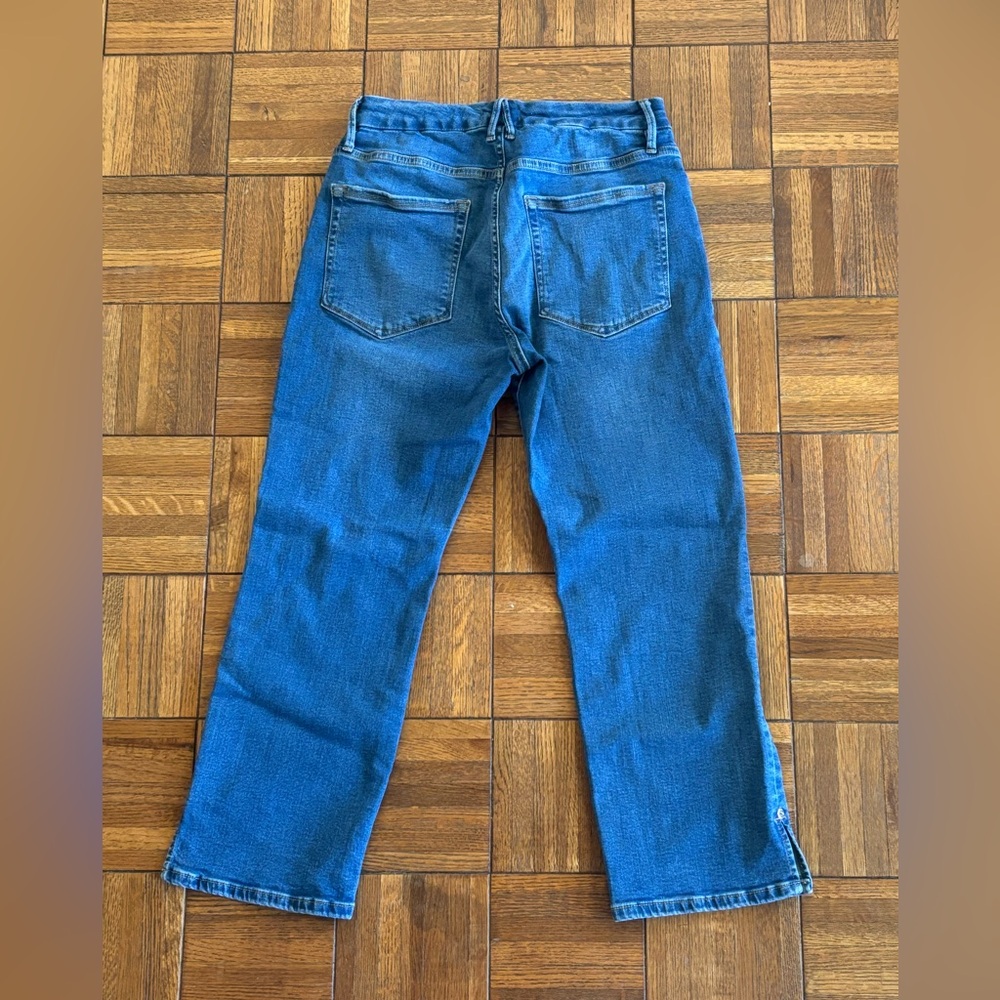 Good American Blue Ankle Cropped Straight Jeans Size 14/32